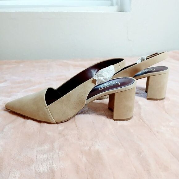 Franco Sarto Tan Slingback Heels with Pointed Toe - Picture 2 of 6